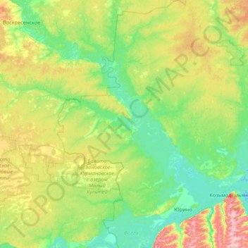 Mapa topográfico Юринский район, altitud, relieve