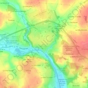 Mapa topográfico Josselin, altitud, relieve