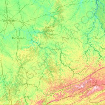 Mapa topográfico Daniel Boone National Forest, altitud, relieve