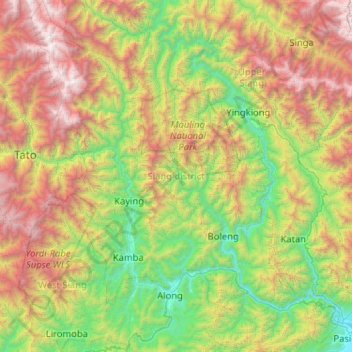 Mapa topográfico Siang, altitud, relieve