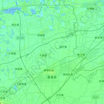 Mapa topográfico 嘉善县, altitud, relieve