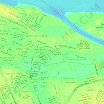 Mapa topográfico Bairro São Geraldo, altitud, relieve