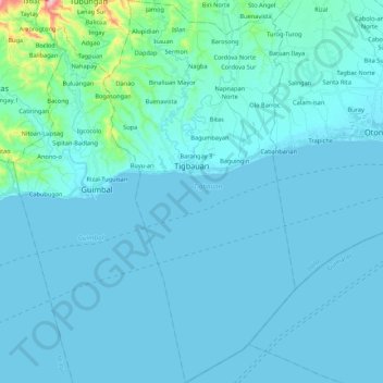Mapa topográfico Tigbauan, altitud, relieve