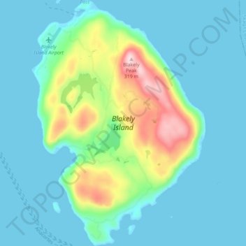 Mapa topográfico Blakely Island, altitud, relieve
