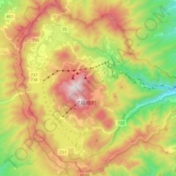 Mapa topográfico Hakone, altitud, relieve