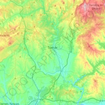 Mapa topográfico Tomar, altitud, relieve