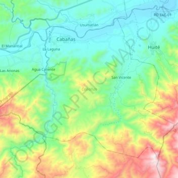 Mapa topográfico Cabañas, altitud, relieve