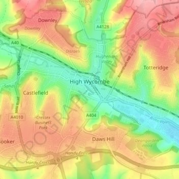 Mapa topográfico High Wycombe, altitud, relieve
