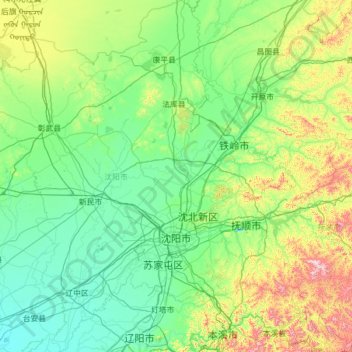 Mapa topográfico 沈阳市, altitud, relieve