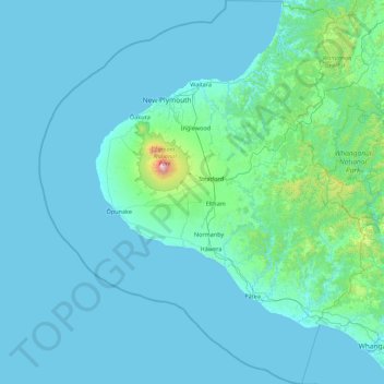 Mapa topográfico Taranaki, altitud, relieve