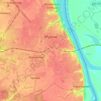 Mapa topográfico Муром, altitud, relieve