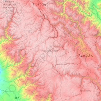 Mapa topográfico Huancavelica, altitud, relieve