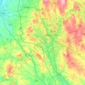 Mapa topográfico Newcastle-under-Lyme, altitud, relieve