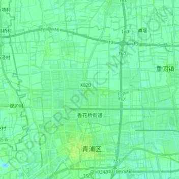 Mapa topográfico 香花桥街道, altitud, relieve