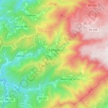 Mapa topográfico Loriga, altitud, relieve