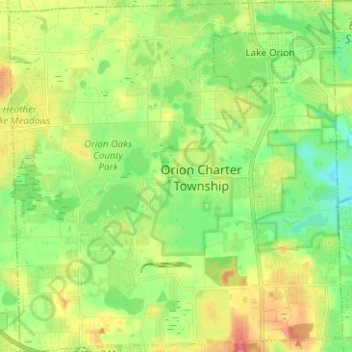 Mapa topográfico Orion Charter Township, altitud, relieve