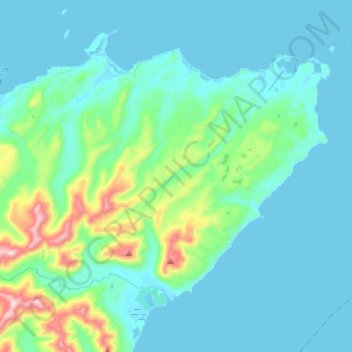 Mapa topográfico Chiniak, altitud, relieve
