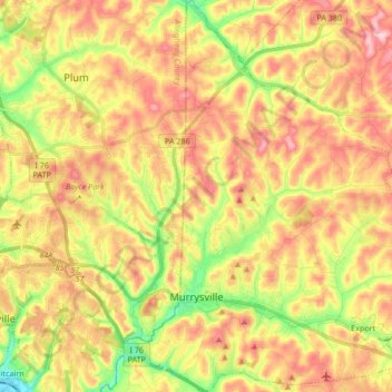 Mapa topográfico Murrysville, altitud, relieve