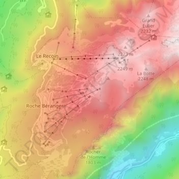 Mapa topográfico Chamrousse, altitud, relieve