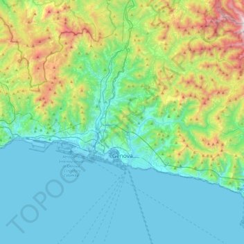 Mapa topográfico Genoa, altitud, relieve