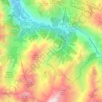 Mapa topográfico Venosc, altitud, relieve