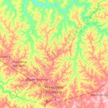 Mapa topográfico Presidente Prudente, altitud, relieve