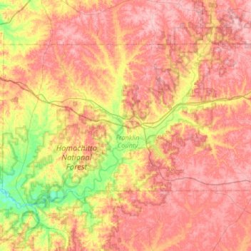 Mapa topográfico Franklin County, altitud, relieve