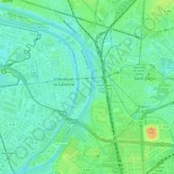 Mapa topográfico L'Île-Saint-Denis, altitud, relieve