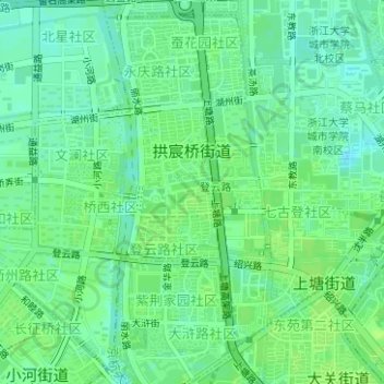 Mapa topográfico 拱宸桥街道, altitud, relieve