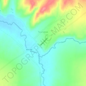 Mapa topográfico Таштамак, altitud, relieve