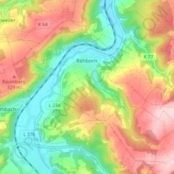 Mapa topográfico Rehborn, altitud, relieve