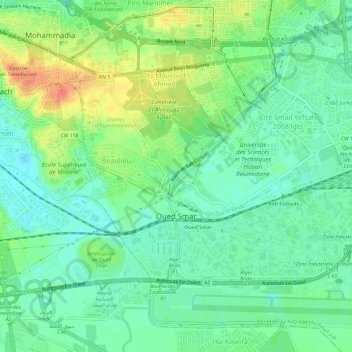 Mapa topográfico Oued Smar, altitud, relieve