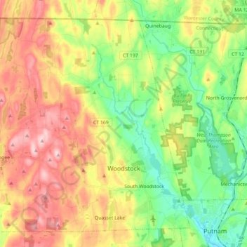 Mapa topográfico Woodstock, altitud, relieve