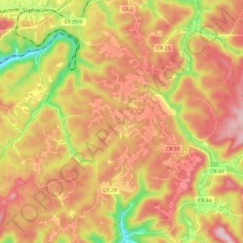 Mapa topográfico Coal City, altitud, relieve