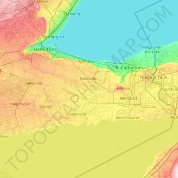 Mapa topográfico Niagara Peninsula, altitud, relieve