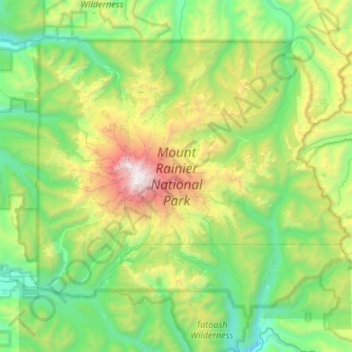 Mapa topográfico Mount Rainier National Park, altitud, relieve