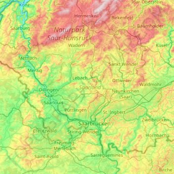 Mapa topográfico Sarre, altitud, relieve