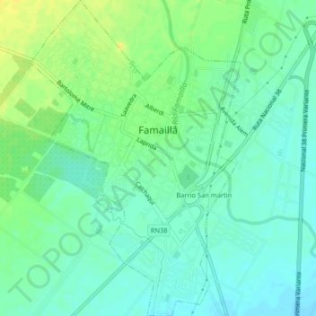 Mapa topográfico Famaillá, altitud, relieve