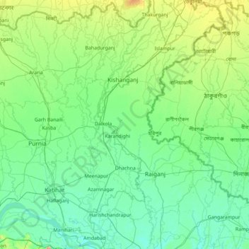 Mapa topográfico Uttar Dinajpur District, altitud, relieve