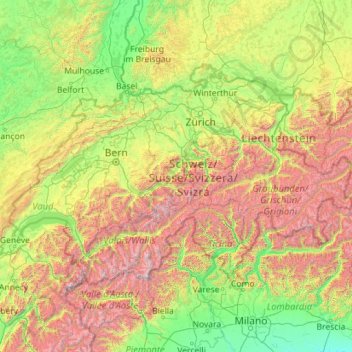 Mapa topográfico Suisse, altitud, relieve