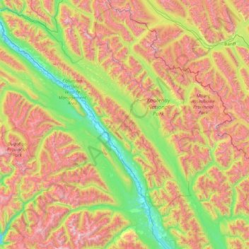 Mapa topográfico Area G (Forster Creek/Mount Assiniboine), altitud, relieve