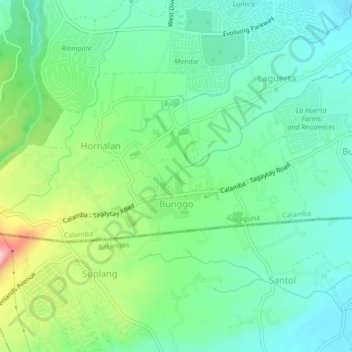 Mapa topográfico Bunggo, altitud, relieve