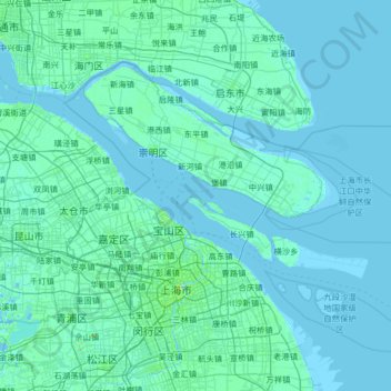 Mapa topográfico 崇明区, altitud, relieve