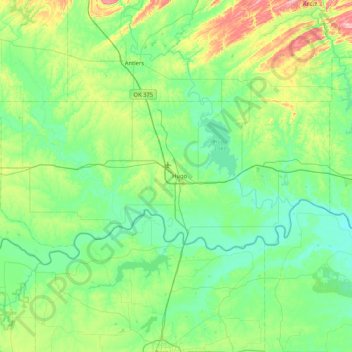 Mapa topográfico Choctaw County, altitud, relieve