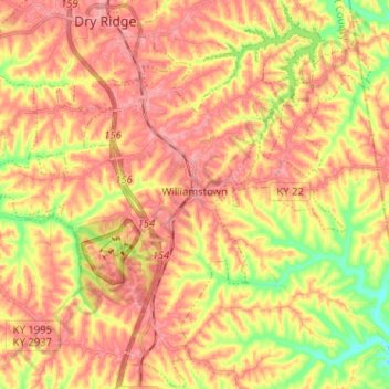 Mapa topográfico Williamstown, altitud, relieve