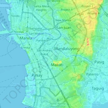 Mapa topográfico Archdiocese of Manila, altitud, relieve