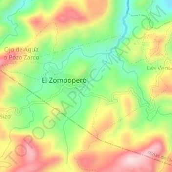 Mapa topográfico Sitio Privado Jagua y Zompopero, altitud, relieve