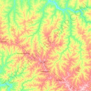 Mapa topográfico Adamantina, altitud, relieve