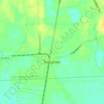 Mapa topográfico Slaughter, altitud, relieve