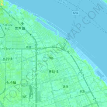 Mapa topográfico 曹路镇, altitud, relieve